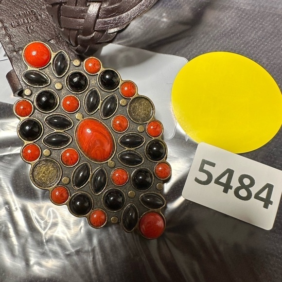 Women’s BELT Leather Braided M Brown Adjustable jeweled Buckle 5484 Y - Picture 9 of 11